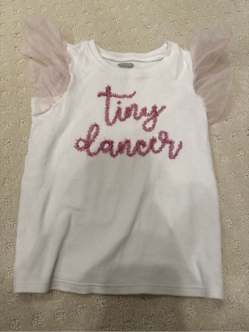 Mud Pie Girls Tiny Dancer Tulle Sleeve Top White Pink 4T 5T Large